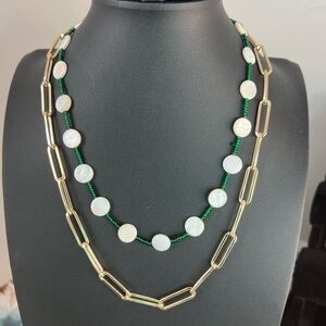Market & Spruce Double Strand Gold Tone Chain & Shell Layered Necklace 17” B22